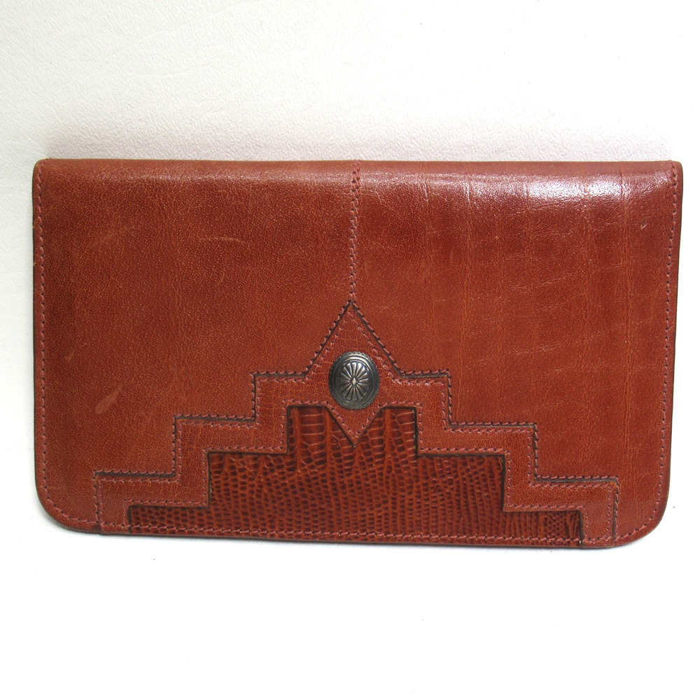 Southwestern Bifold Clutch Wallet Brown Leather Embossed Detail Checkbook Cash